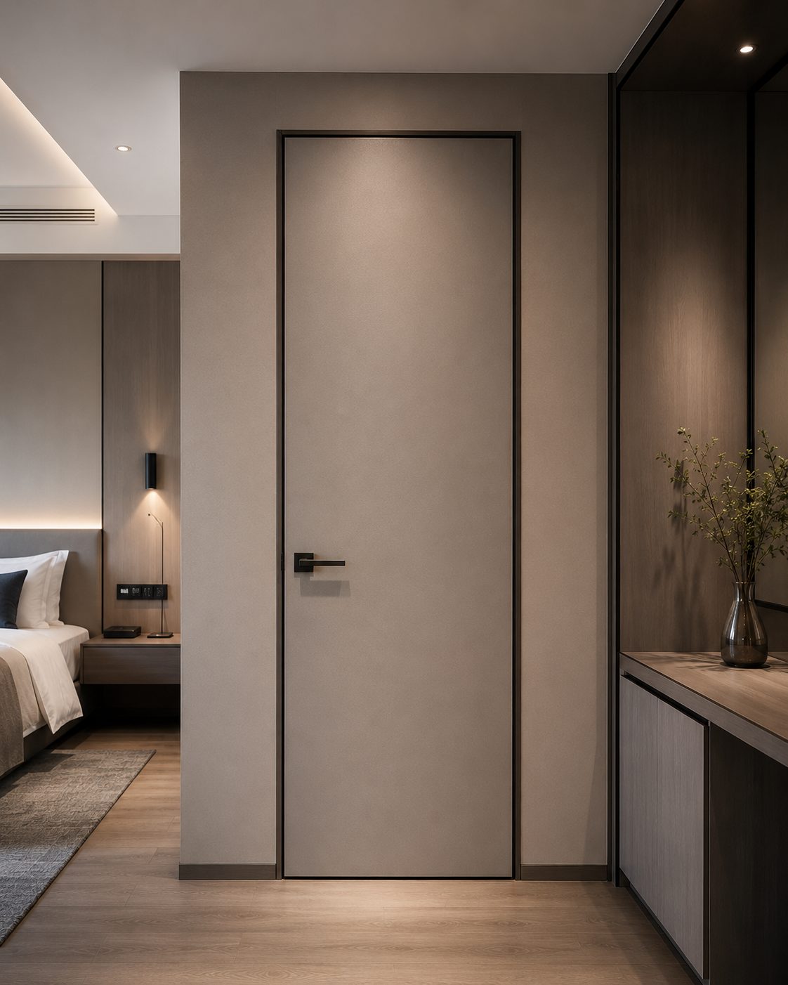 Aluminum door for hotel room and commercial interior project